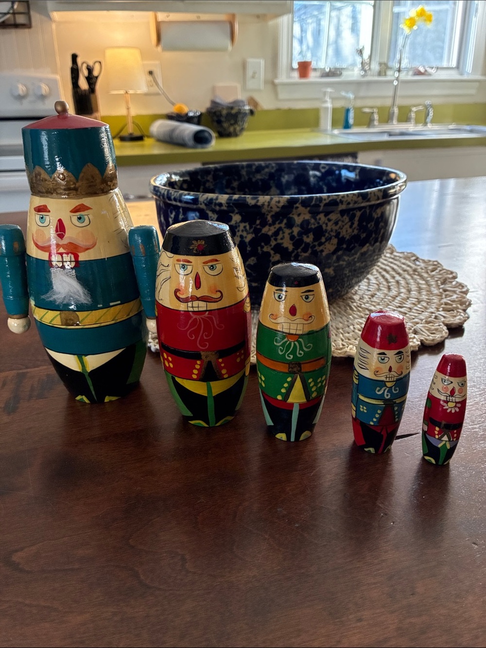 Nesting wooden Matryoshka Ukrainian- or Russian style soldier dolls